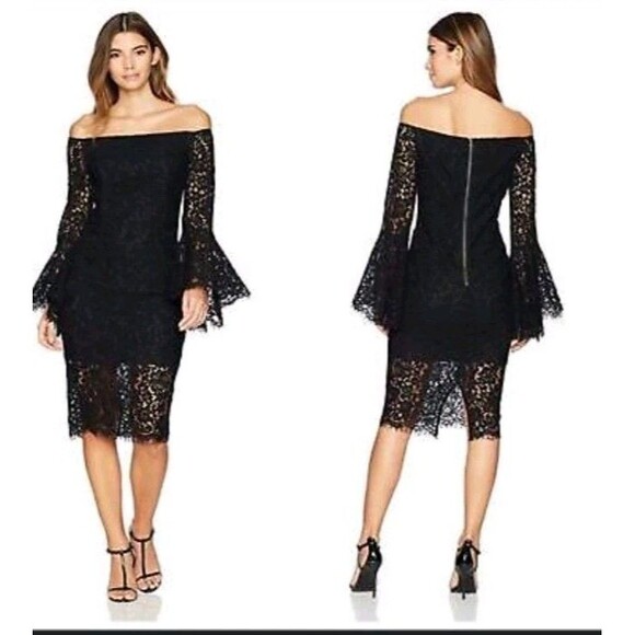 BARDOT Black Solange Bell Sleeve Lace Dress Size US 8 MEDIUM - Picture 1 of 7